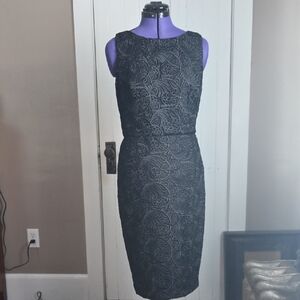 Badgley Mischka Black Patterned Midi Dress